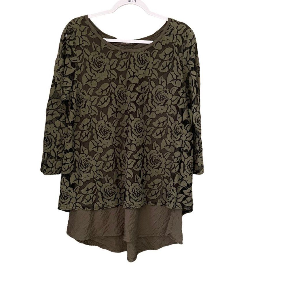 Cut Loose Top Floral Lagenlook Fairygoth Boho Mesh Rose Longsleeve Overlay Lace